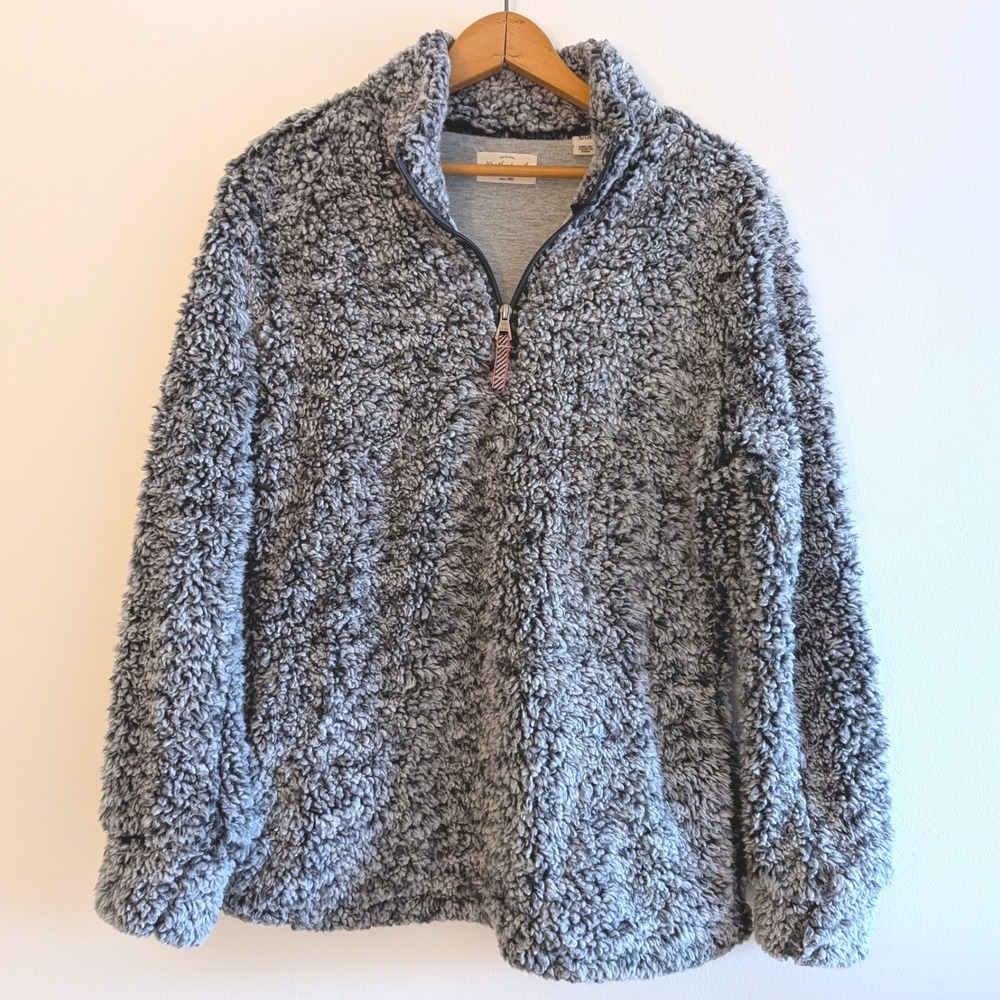 Weatherproof Vintage Womens Grey Marled Faux Fur Sherpa Quarter Zip Pullover S